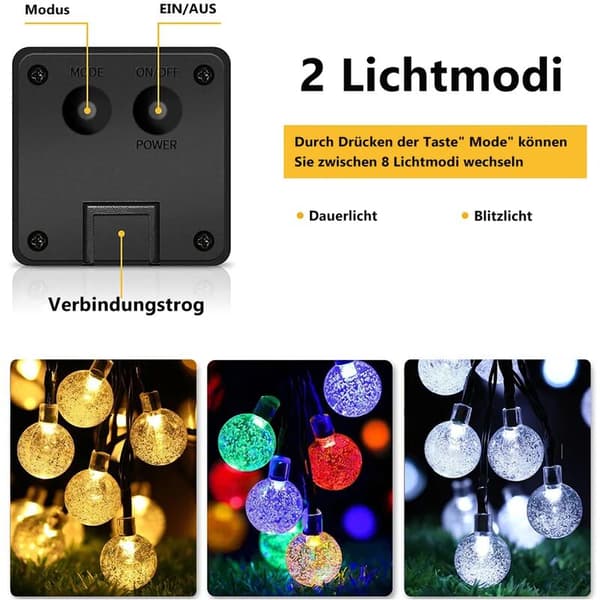5M LED solcellelamper lyslenker, innendørs utendørs julebelysning, utendørs hagedekorasjon, fargerik