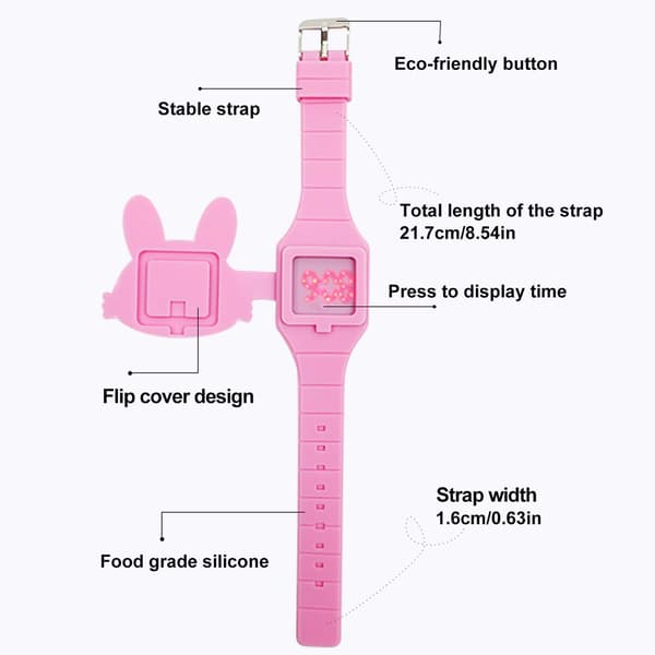 Barn söt digital klocka, söt kaninformad flickklocka LED mode silikon djurform clamshell design armbandsklocka flicka bästa presenter rosa