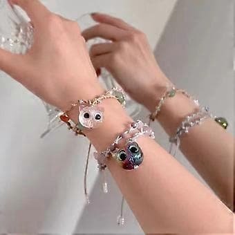 Moderne katteøje-armbånd, moderigtig håndkæde med hjerteaccent, justerbar til håndlavede smykker (blå)