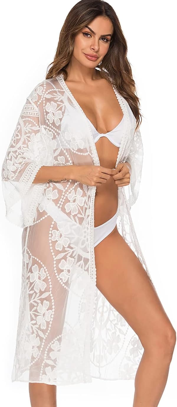 Bikinitop Cardigan Kimono Strandkjole i Blonde