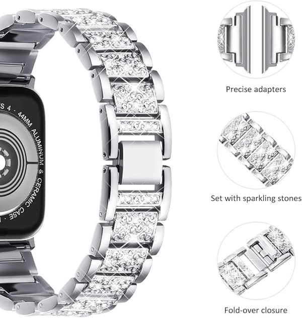 Glitrende sølvrem kompatibel med Apple Watch-rem 42mm 44