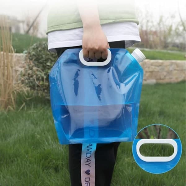 Vikbar 5L vattenpåse med tätt lock & kran, 2-pack hopfällbara vattenbehållare för utomhusbruk