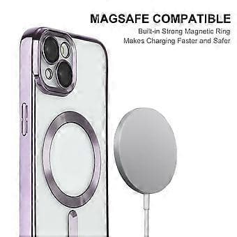 ENKAY HAT PRINCE Magnetic Phone Case Compatible For iPhone 13 Lens Protector Electroplating TPU Transparent Case (Silver)