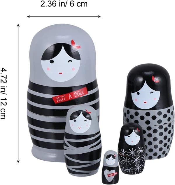 5 stk. sorte træ Matryoshka dukker russiske rededukker 5 dele