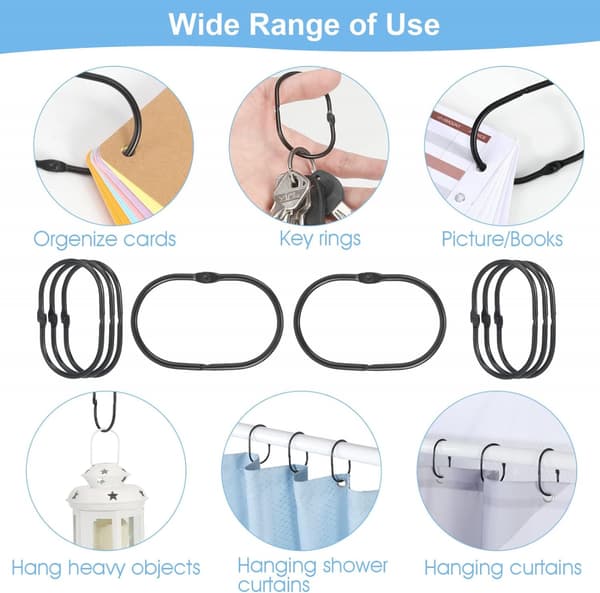 10 Pcs Shower Curtain Hooks (Black), Oval Snap Shower Ring for Curtain, Glide Smoothly Shower Hooks