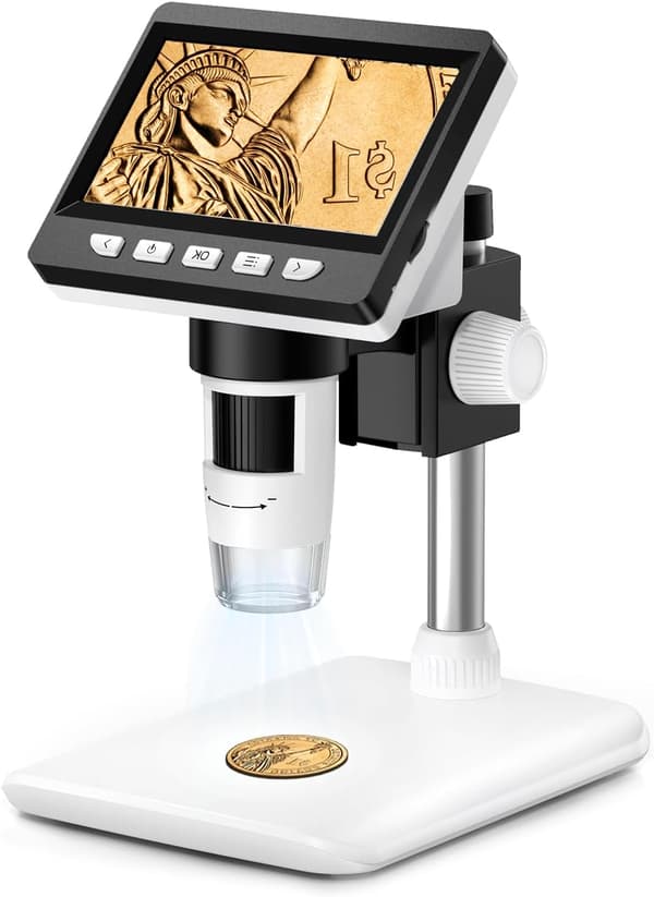 Digital Microscope for Kids/Adults, 4.3-inch Screen, 50-1000x Magnification, 8 Adjustable LED Lights.