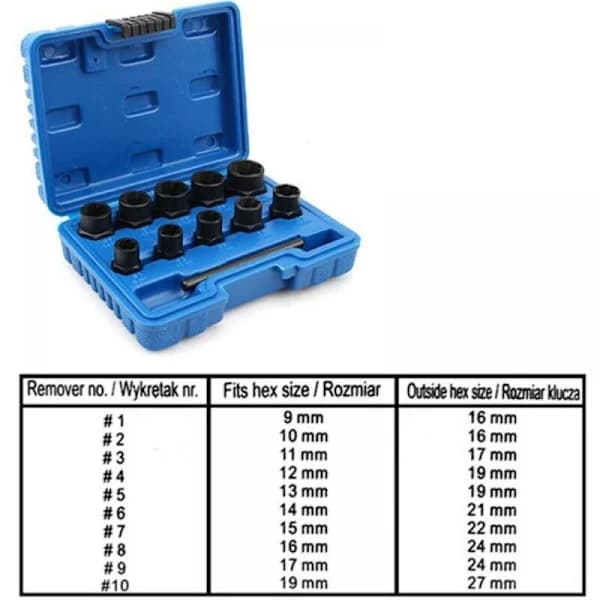 Extractor Set, Damaged Bolt Extractor Socket Set for Removing Locking Wheel Nuts, Damaged Bolts, 11 Pieces Total