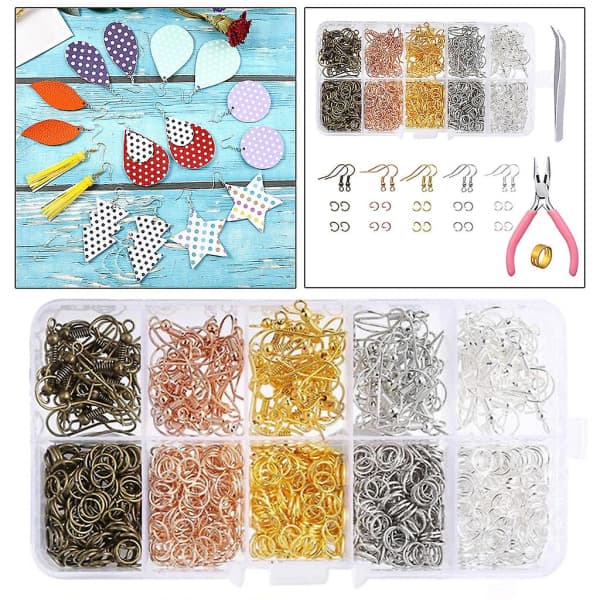 1128 dele øreringe gør materiale øreringe kit kroge springringe tænger pincet springring åbner DIY smykkeværktøjssæt