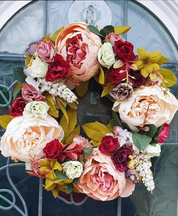 Dørkranser, 30CM Kunstige Pionblomster Dørkrans for