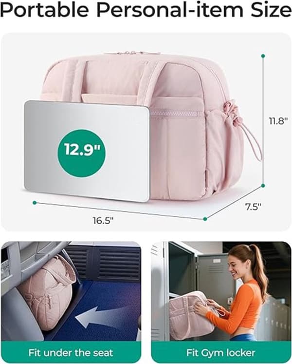 Travel Gym Bag with Wet Compartment and Multiple Pockets for Training, Weekend Trips, and Carry-on, Pink 40x20x28cm