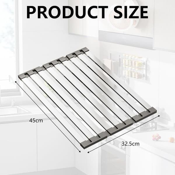 Dish Rack, Telescopic Roll-Up Dish Rack Removable Kitchen Storage and Organization Drying Rack Dish Mat for White White