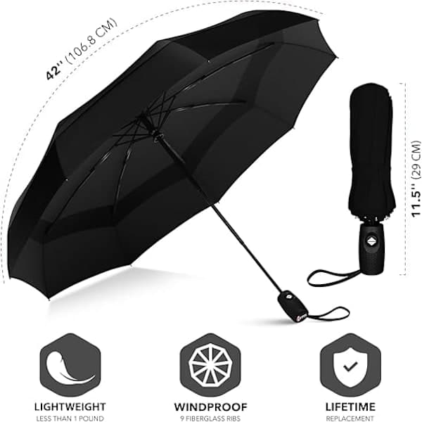 Windproof Travel Umbrella with Water-Repellent Surface, Automatic Open and Close, Durable Umbrella