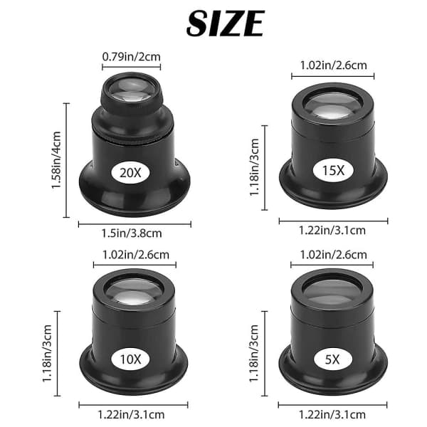 4kpl Kellosepän Suurennuslasit Sarja 5x 10x 15x 20x Kellonkorjaus Suurennuslasi Sarja
