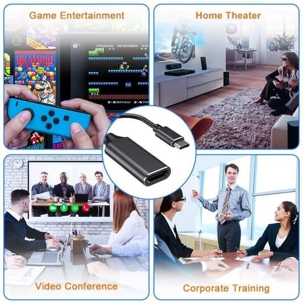CHE® USB C till HDMI-adapter 4K, USB Typ C till HDMI-adapterkabel [Kompatibel med Thunderbolt 3 (Svart)]