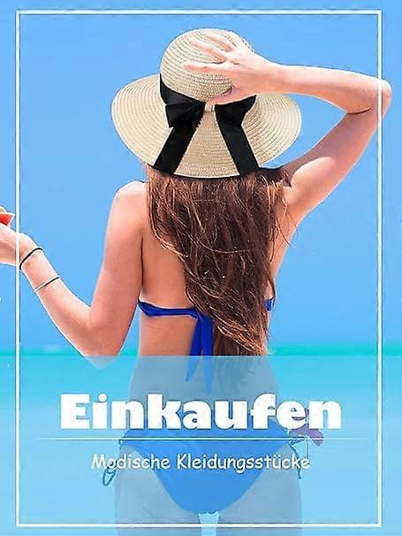 Solhat til damer, sommerhat med sløjfe, foldbar hat, bredskygget diskette strandhat, feriestråhat