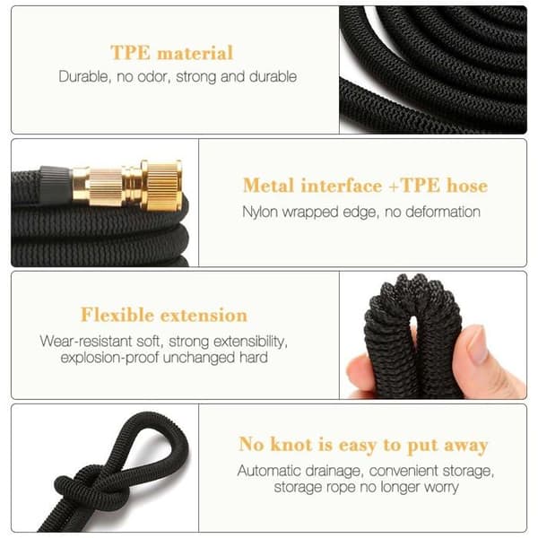 Expandable Garden Hose 15m - Leak-Proof Flexible Hose, 8-Pattern Nozzle, Metal Fittings