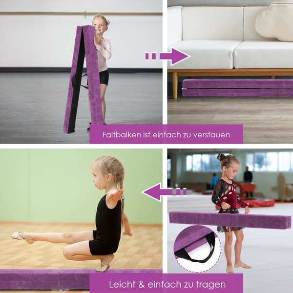 Sammenklappelig gymnastikbom, 210 cm, skridsikker, lilla
