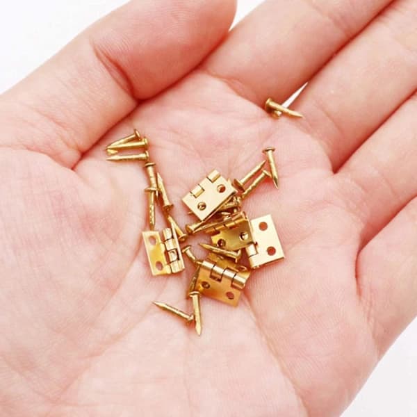 100-pak mini-hængsler med 400 skruer, Butt Hinge-forbindelse med monteringsnåle, hardware til dukkehuse