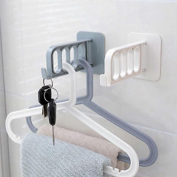 Foldable Wall Mounted Self-Adhesive Clothes Hanger with 4 Holes Storage Rack