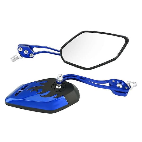 1 Pair 8mm 10mm Universal Motorcycle Scooter Aluminum Flame Pattern Rearview Mirrors Blue