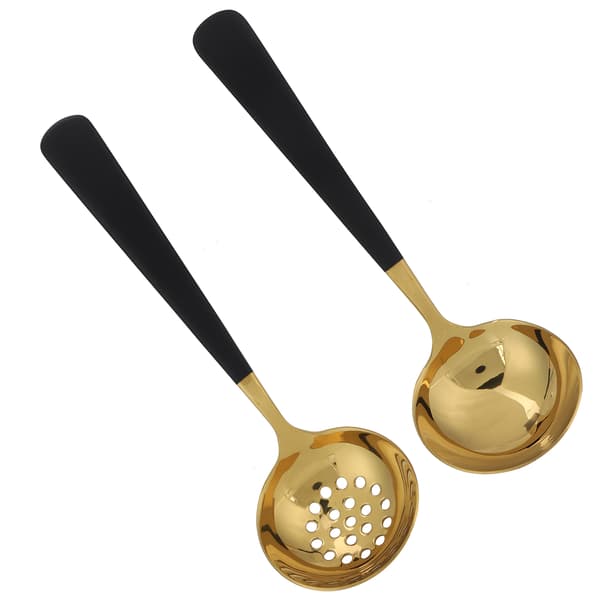 2 ST Rustfrit Stål Slidske Suppeske Skimmer Køkkenredskab Sort Guld