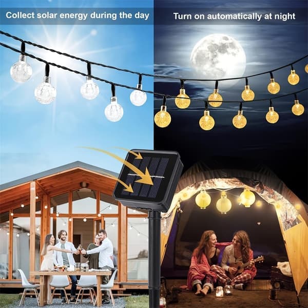 Solar-powered outdoor string lights, IP65 Waterproof for patio and party, dimmable with remote control