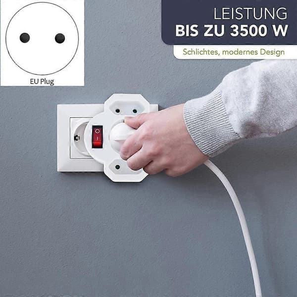 3X Socket Adapter 3-way Euro Socket Outlet Switch Switchable Socket Illuminated Switch Safety Switch EU White White