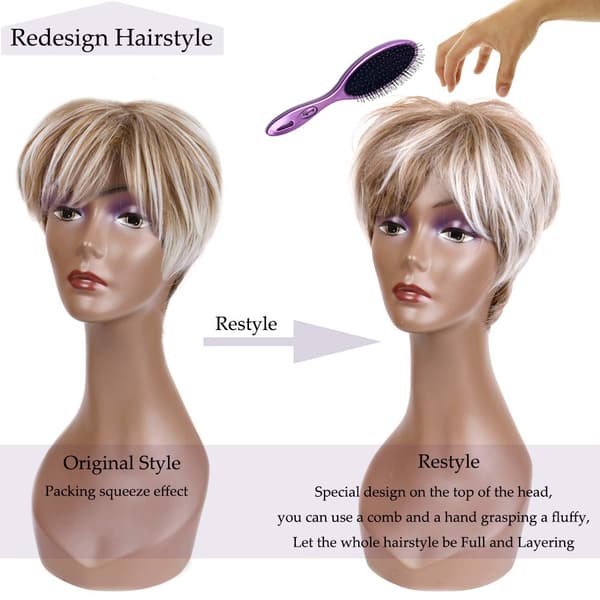 Kort Blond Lagdelt Parykk for Hvite Kvinner Syntetisk Hår for
