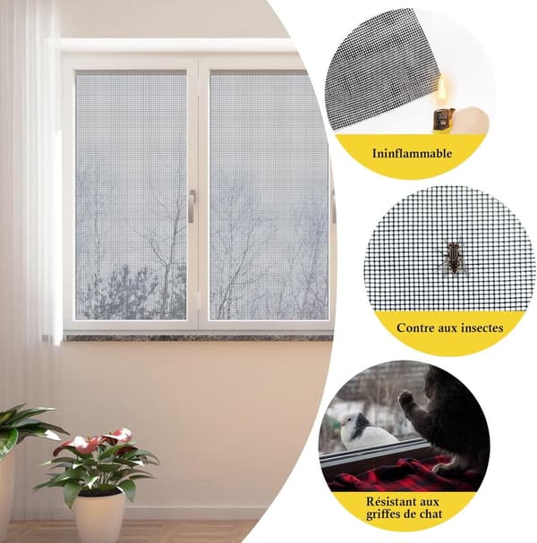 DIY Window Screen - Universal Insect Net, Shortenable - Fiberglass Mosquito Net - Grey - 120x250 cm