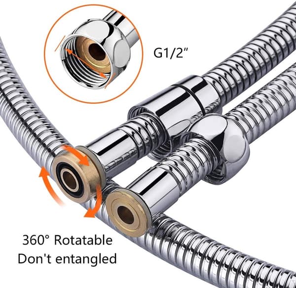 Universal bruseslange (G1/2 tomme - 2 m) - anti-twist - anti-friktion - rustfrit stål/krom