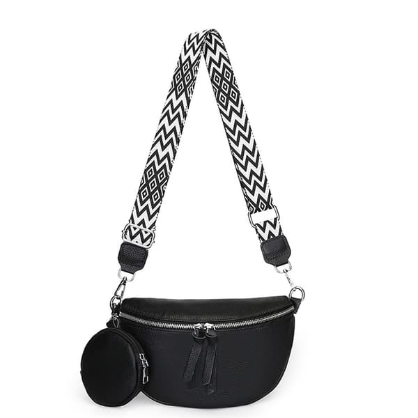 Sort Crossbody Taske Dame Læder Bred