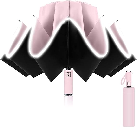 Paraply med reflekterende vinylstriper - rosa, unisex, automatisk