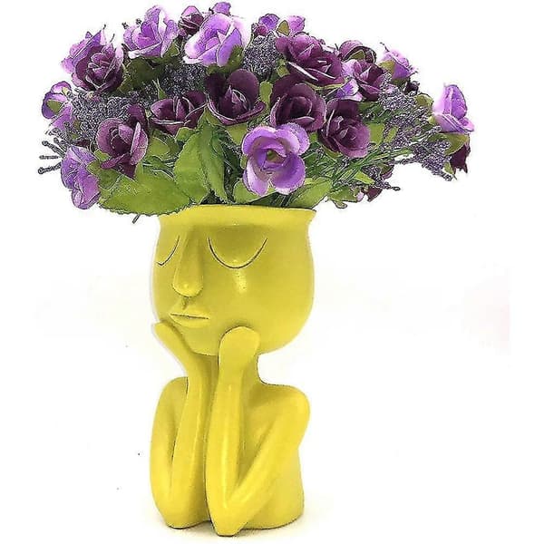 Sukkulentpotte i harpiks - Hodeformet ansiktsblomstervase for hjemmegårdsdekor