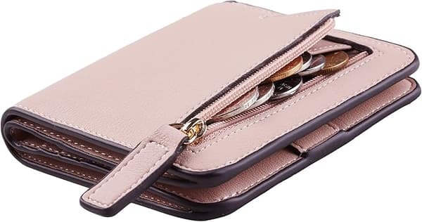 (Pink) RFID Wallet for Women, Small Compact Wallet, Luxury Mini Wallet for Women with ID Window