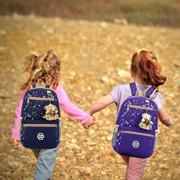 Elementary School Backpack 3-piece Set with Lightweight and Cute Star Backpack for Girls, Kids Backpack Purple