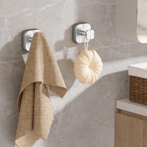 Suction Cup Shower Hooks, 4 Pcs Silver, Strong Reusable for Bathroom, Glass Windows, Towels and Bathrobes