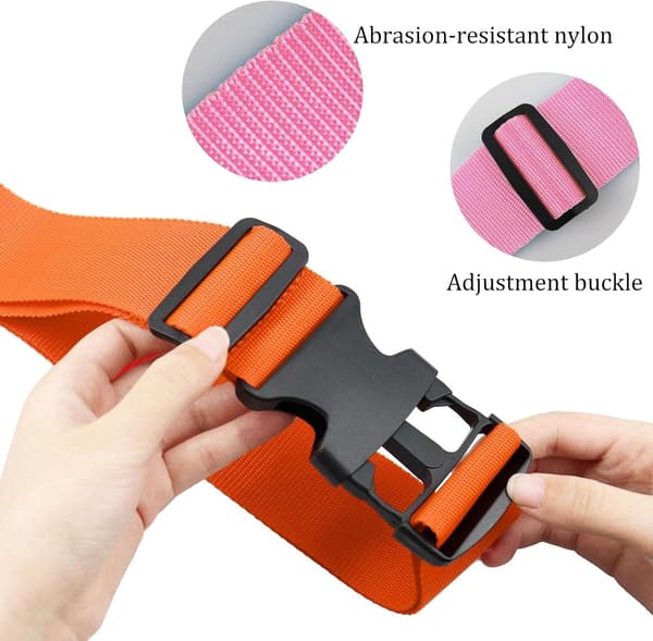 Suitcase belt with quick-release buckle, adjustable black suitcase straps for suitcase luggage (blue+pink+orange+green, 4 pcs set)