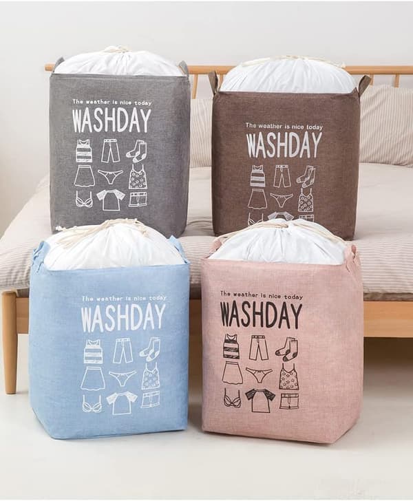 Large Laundry Hamper, Quilt, Clothes, Toys and Sundries Storage Bag, Dustproof Drawstring Opening, Foldable Pink Pink