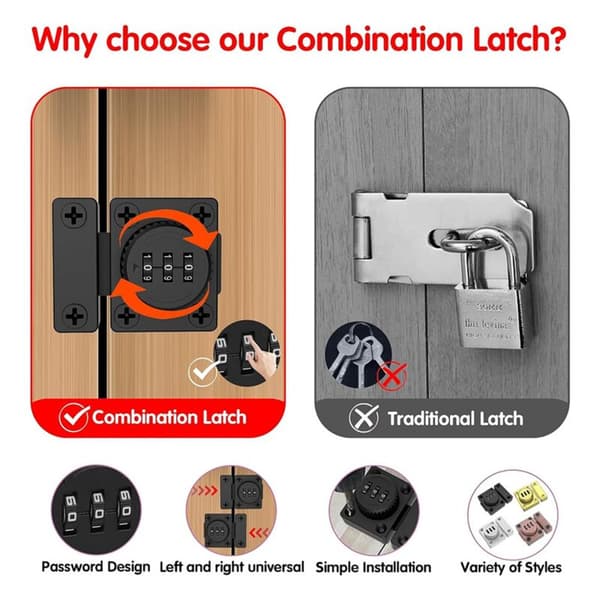 Cabinet Door Lock, Keyless Combination Lock, 3-Digit Code Mechanical Lock for Kitchen Cabinets, Black