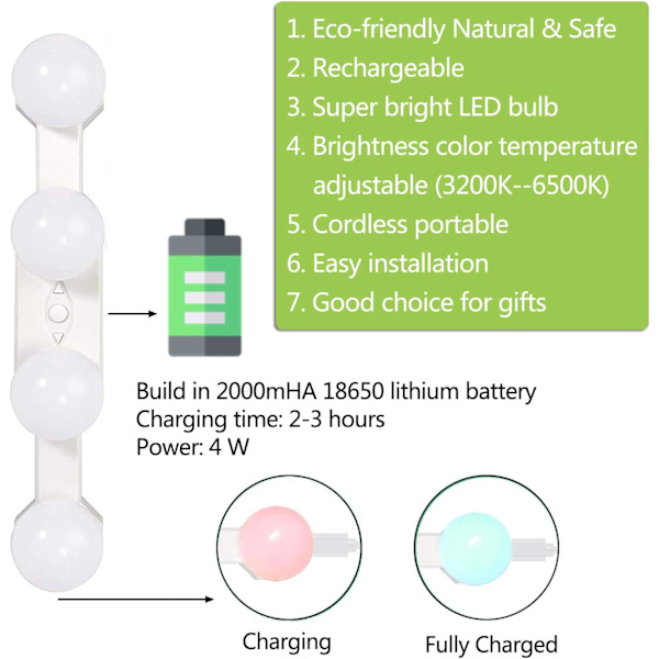 LED Makeup Lights, Hollywood Wireless Rechargeable Portable Mirror