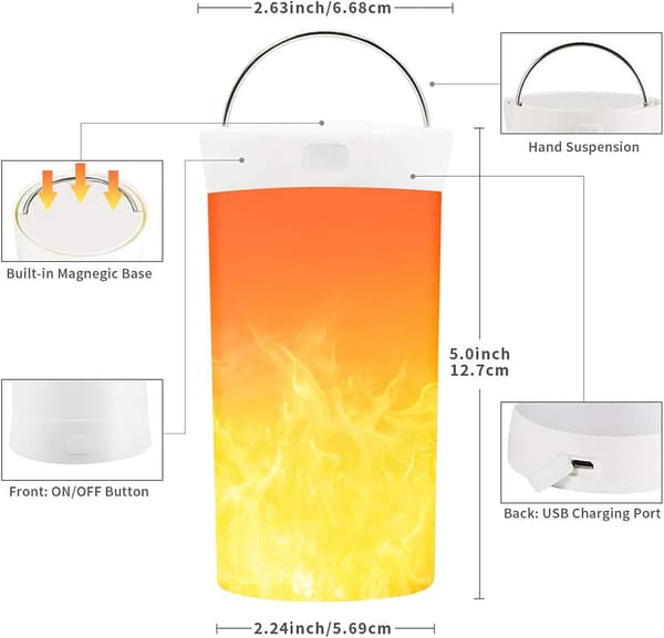 LED-flame lamp, USB rechargeable flame night light, waterproof