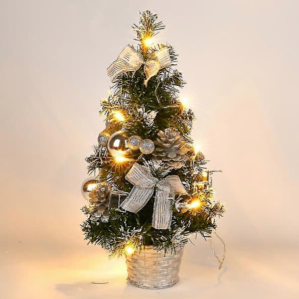 Small Christmas Tree with Lights, 40cm Pre-lit Christmas Tree Battery Operated for Christmas Home School Office Decorations Silver Silver Silver