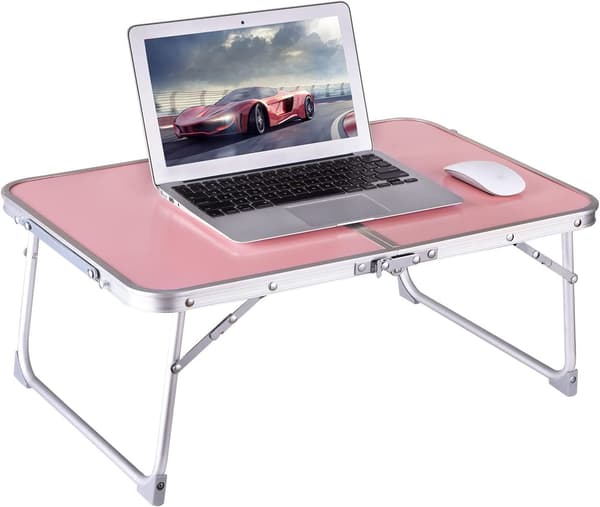Fällbart laptopbord, frukostbricka, bärbart minipicknickbord med förvaringsutrymme, laptopbord, läsställ (rosa)