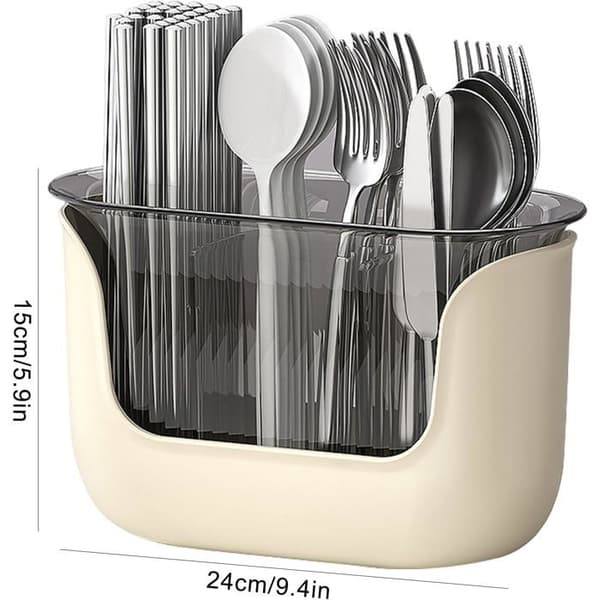 Todelt bestikbakke, transparent design, med tre rum til at organisere opvasken.