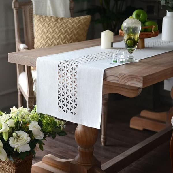 183 x 35 cm Linen Table Runner White Modern Table Runner Linen-Look [LD]