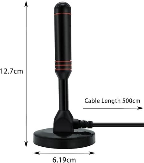 Bærbar antenne for innendørs og utendørs TV Dtmb Dvb-T2 med magnetisk base og 5 m kabel, USB