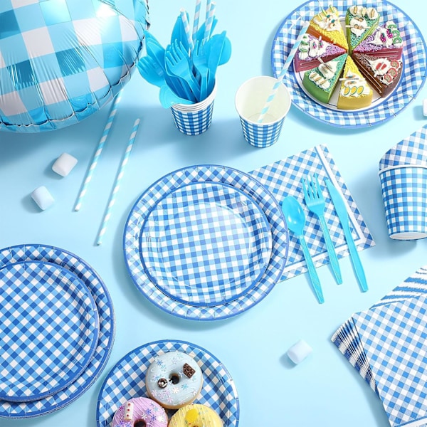 200 stk. Blå Gingham Fest til Bryllup Blå, hvid Blue,white