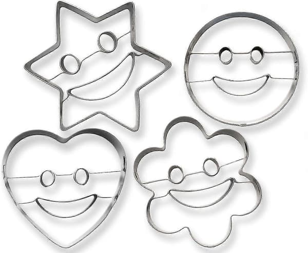 4 kageforme, smilende kageforme, chips til sjove bagværk, Emoji Smiley, hjerte, stjerne, blomst, rustfrit stål, sæt med 4 Zy
