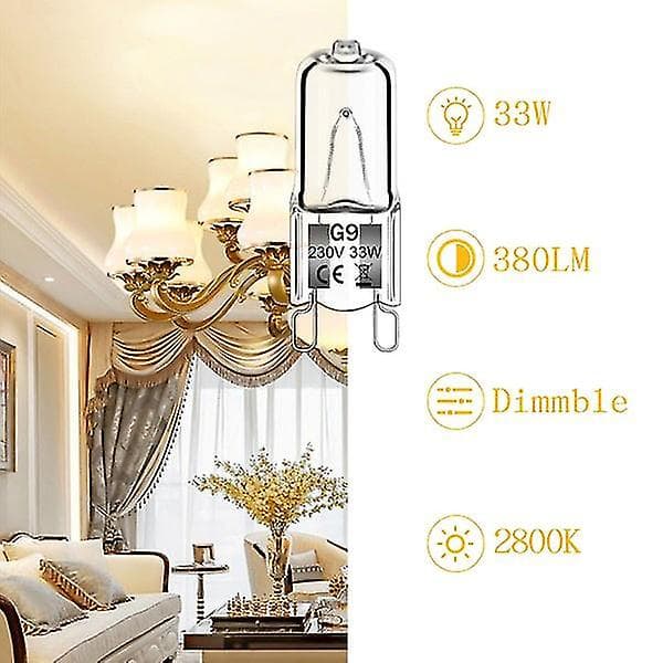 12-pack G9 Halogen Bulbs 33W 230V 2800K Warm White 380lm Clear Capsule Halogen Bulbs Dimmable No Blinking No Flickering