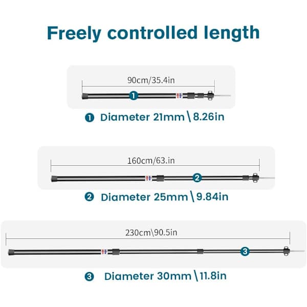 1 Piece Aluminum Tent Pole, Telescopic Awning Pole with Rubber Cap